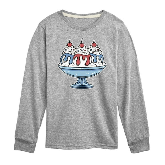 Instant Message - Americana - Red, White, & Blue Ice Cream Sundae - Toddler & Youth Long Sleeve Graphic T-Shirt