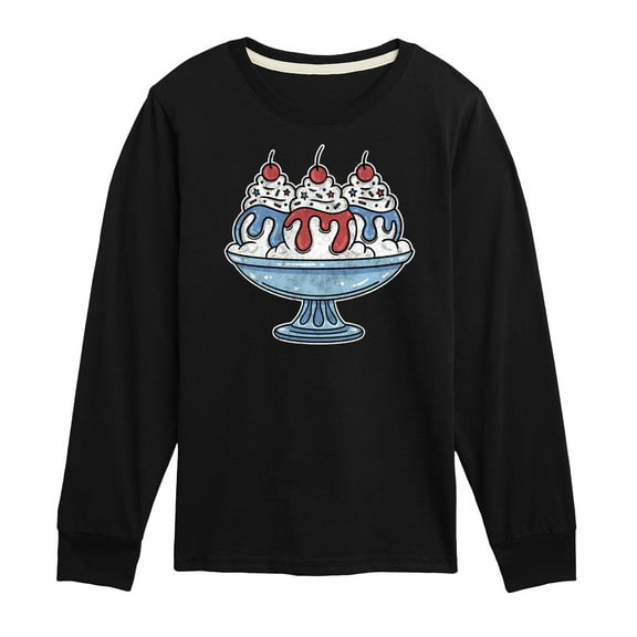 Instant Message - Americana - Red, White, & Blue Ice Cream Sundae - Toddler & Youth Long Sleeve Graphic T-Shirt