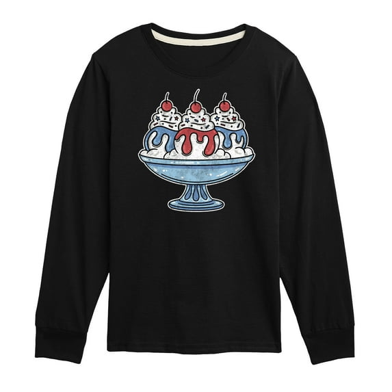 Instant Message - Americana - Red, White, & Blue Ice Cream Sundae - Toddler & Youth Long Sleeve Graphic T-Shirt