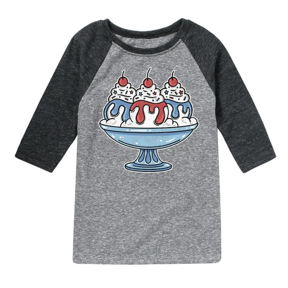 Instant Message - Americana - Red, White, & Blue Ice Cream Sundae - Toddler & Youth Raglan Graphic T-Shirt