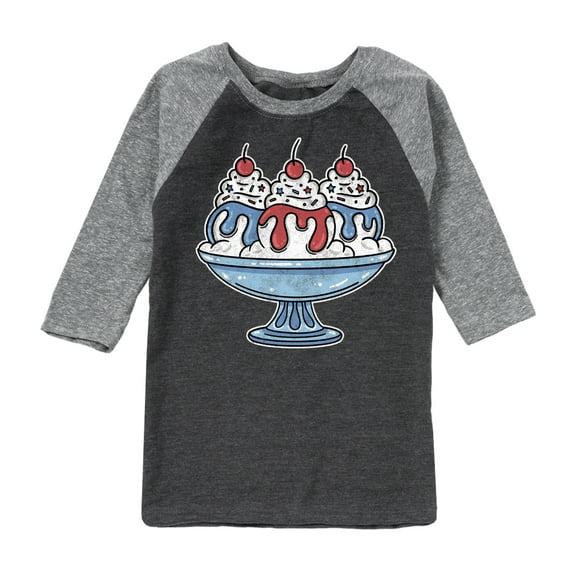 Instant Message - Americana - Red, White, & Blue Ice Cream Sundae - Toddler & Youth Raglan Graphic T-Shirt