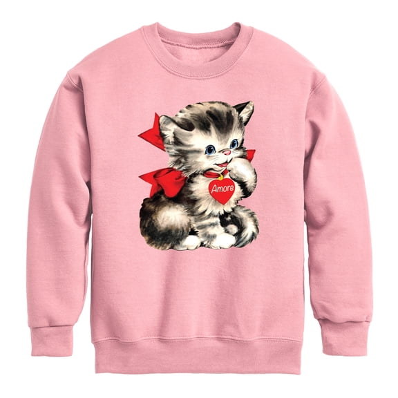 Instant Message - Amore Valentines Kitten - Youth Boys Crew Fleece Sweatshirt