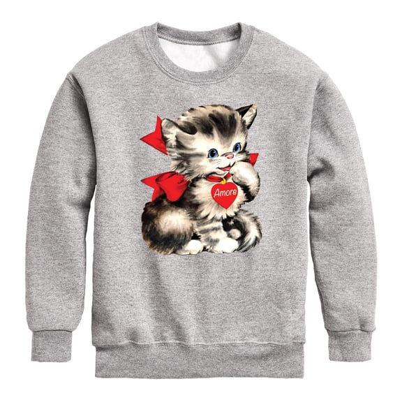 Instant Message - Amore Valentines Kitten - Youth Boys Crew Fleece Sweatshirt