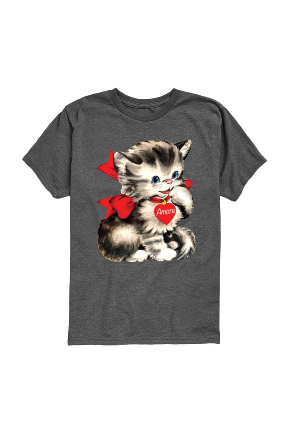 - Amore Valentines Kitten - Youth Boys Short Sleeve Graphic T-Shirt