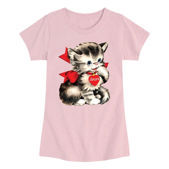 Instant Message - Amore Valentines Kitten - Youth Girls Fitted Short Sleeve T-Shirt