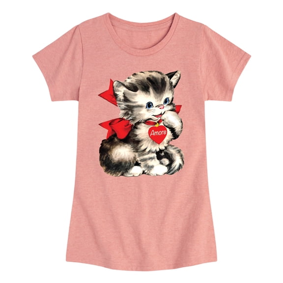 Instant Message - Amore Valentines Kitten - Youth Girls Fitted Short Sleeve T-Shirt