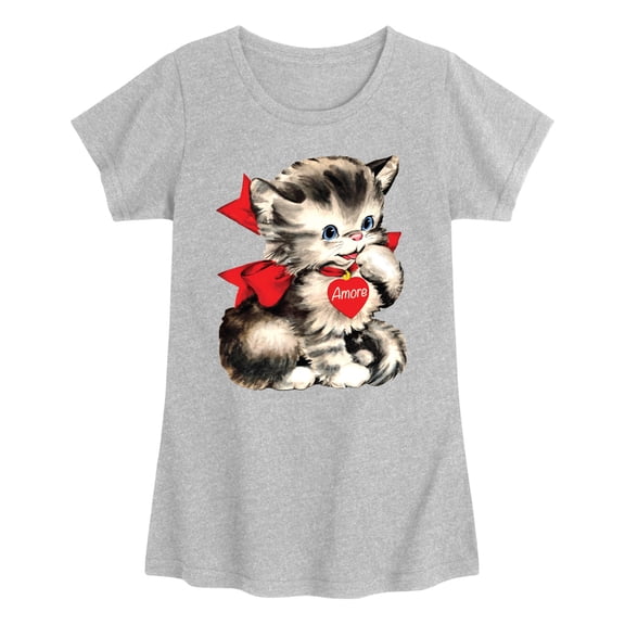 Instant Message - Amore Valentines Kitten - Youth Girls Fitted Short Sleeve T-Shirt
