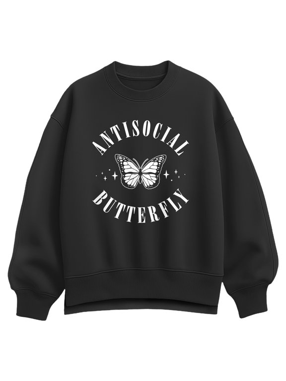 - Anti-Social Butterfly Women's Oversized Fleece Crew Sweatshirt