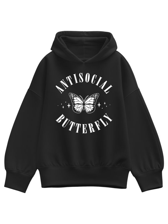 - Anti-Social Butterfly Women's Oversized Fleece Hoodie Sweatshirt