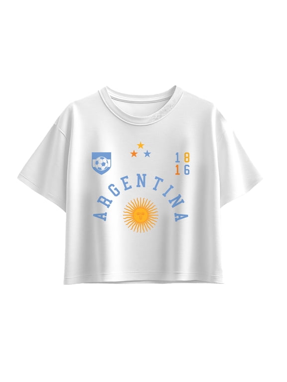- Argentina Soccer Jersey Girls' Short Sleeve Boxy Graphic T-Shirt