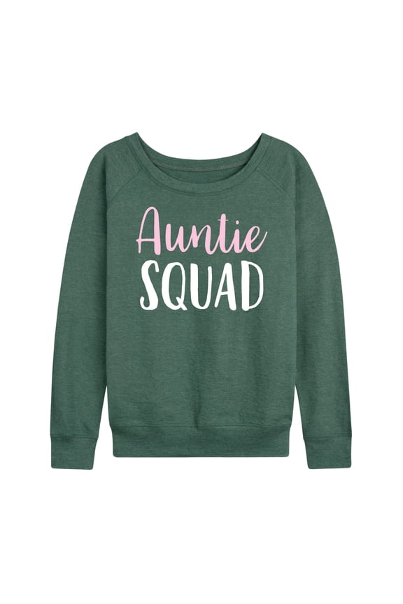- Auntie Squad Lightweight French Terry Wide Neck Long Sleeve Graphic Shirt