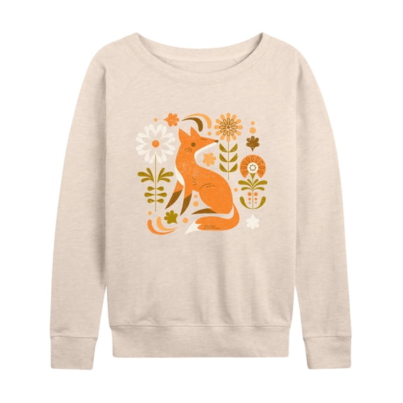 Instant Message - Autumn Fox & Flowers - Women's Lightweight French Terry Long Sleeve Shirt