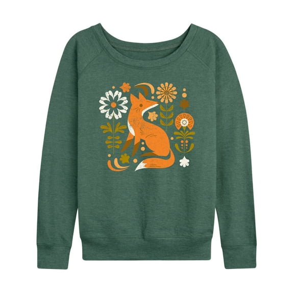 Instant Message - Autumn Fox & Flowers - Women's Lightweight French Terry Long Sleeve Shirt