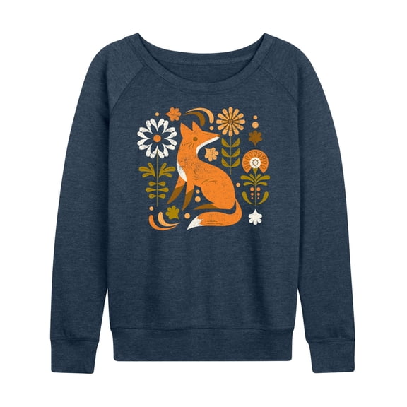 Instant Message - Autumn Fox & Flowers - Women's Lightweight French Terry Long Sleeve Shirt