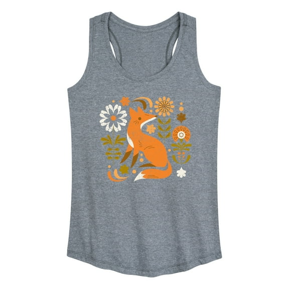 Instant Message - Autumn Fox & Flowers - Women's Racerback Tank Top