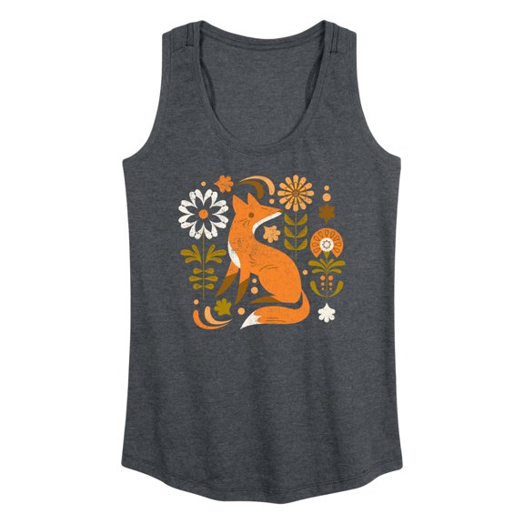 Instant Message - Autumn Fox & Flowers - Women's Racerback Tank Top