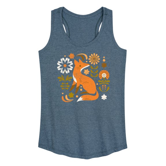 Instant Message - Autumn Fox & Flowers - Women's Racerback Tank Top