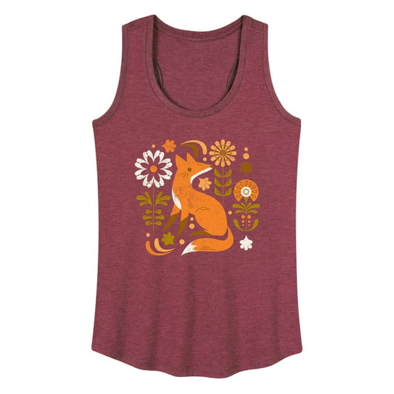 Instant Message - Autumn Fox & Flowers - Women's Racerback Tank Top