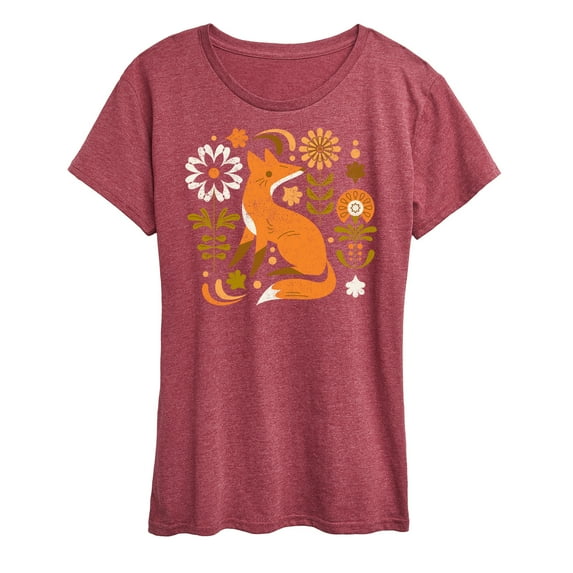 Instant Message - Autumn Fox & Flowers - Women's Short Sleeve Graphic T-Shirt