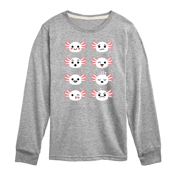Instant Message - Axolotl Emotion Grid - Toddler And Youth Long Sleeve Graphic T-Shirt