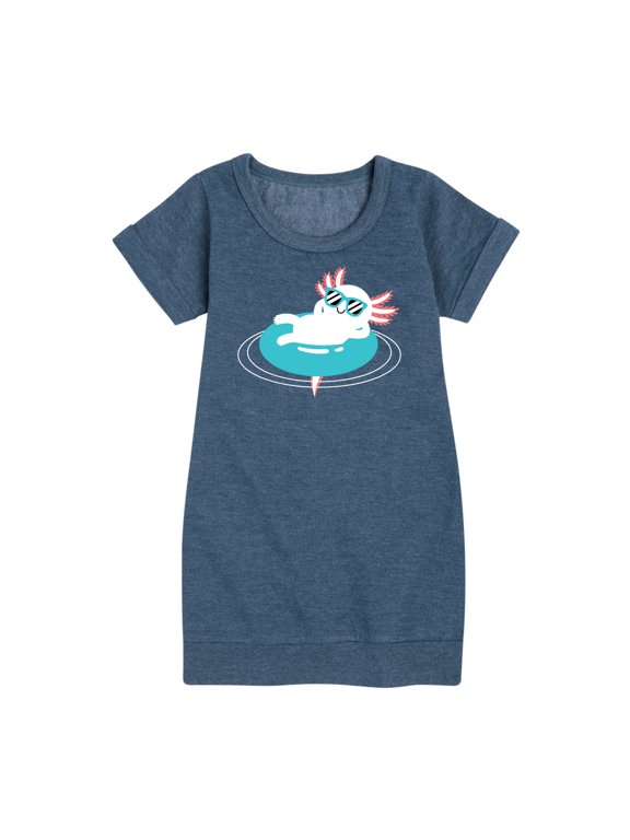 - Axolotl Pool Floatie Girls' Graphic Short Sleeve Fleece Dress