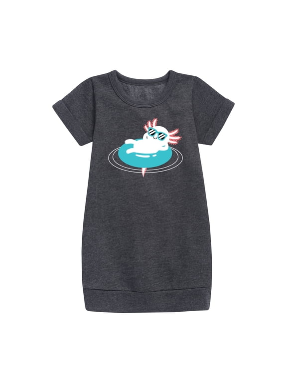 - Axolotl Pool Floatie Girls' Graphic Short Sleeve Fleece Dress
