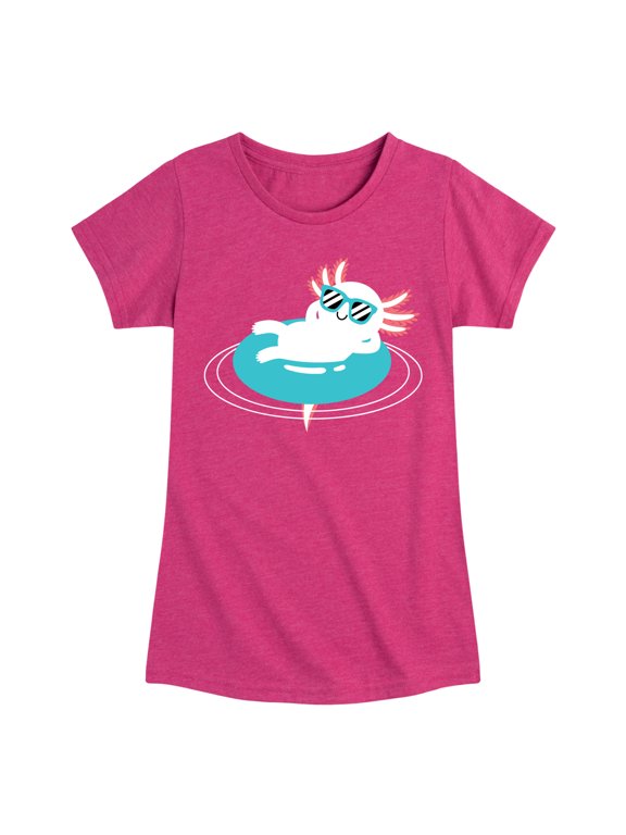 - Axolotl Pool Floatie Girls' Fitted Short Sleeve Graphic T-Shirt