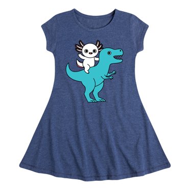 Instant Message - Axolotl Riding A Dinosaur - Toddler And Youth Girls Fit And Flare Dress