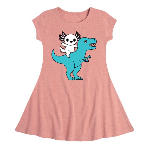 Instant Message - Axolotl Riding A Dinosaur - Toddler And Youth Girls Fit And Flare Dress