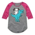 thumbnail image 1 of Instant Message - Axolotl Riding A Dinosaur - Toddler And Youth Girls Raglan Graphic T-Shirt, 1 of 6