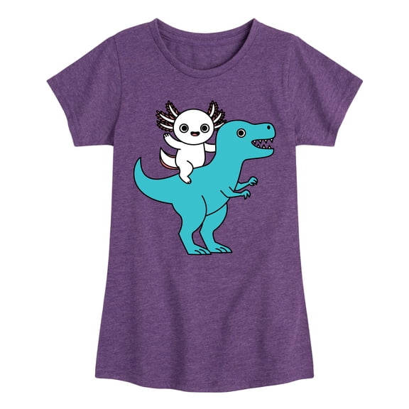 Instant Message - Axolotl Riding A Dinosaur - Toddler And Youth Girls Short Sleeve Graphic T-Shirt