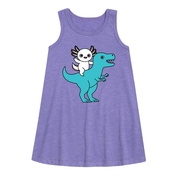 Instant Message - Axolotl Riding A Dinosaur - Toddler and Youth Girls A-line Dress
