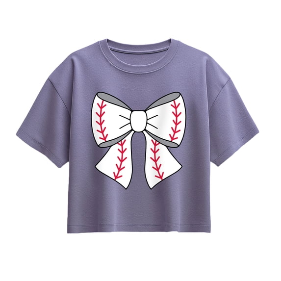 Instant Message - Baseball Bow - Youth Girl Short Sleeve Boxy Tee