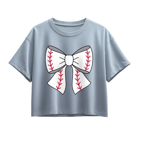 Instant Message - Baseball Bow - Youth Girl Short Sleeve Boxy Tee
