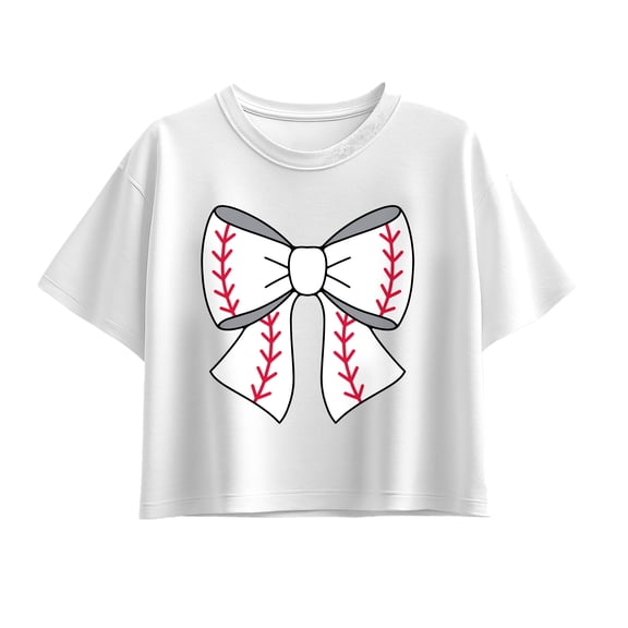 Instant Message - Baseball Bow - Youth Girl Short Sleeve Boxy Tee