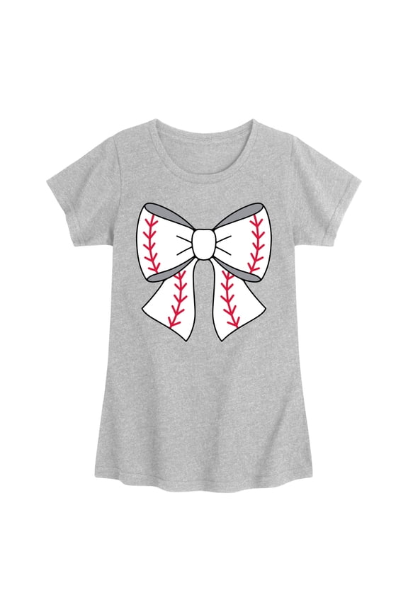 - Baseball Bow - Youth Girls Short Sleeve T-Shirt