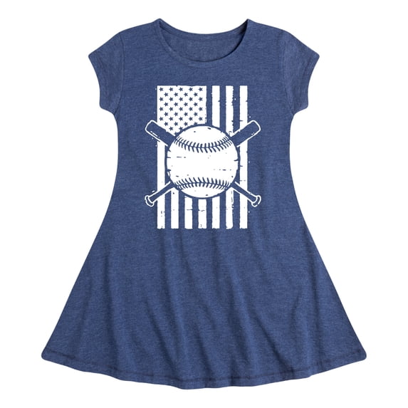 Instant Message - Baseball Flag - Girls Fit And Flare Cap Sleeve Dress