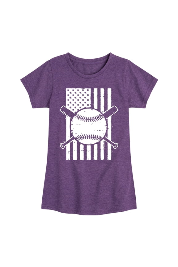 - Baseball Flag - Girls Fitted Short Sleeve Tee