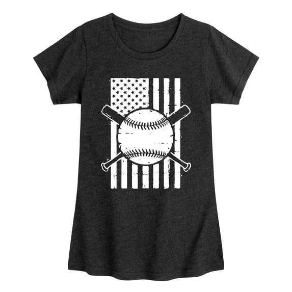 Instant Message - Baseball Flag - Youth Girls Fitted Short Sleeve T-Shirt