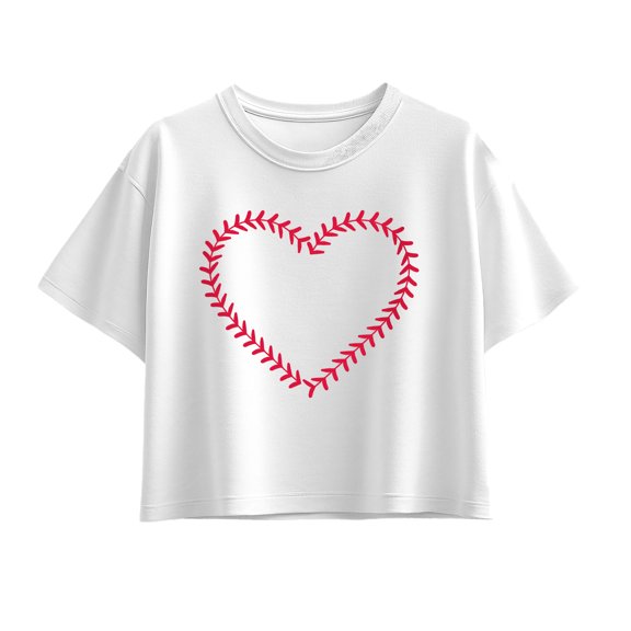 Instant Message - Baseball Heart Stitch - Youth Girls Boxy T-Shirt