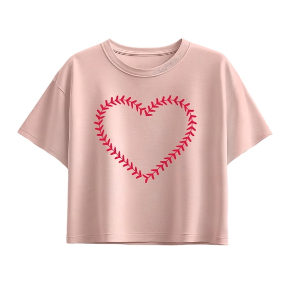 Instant Message - Baseball Heart Stitch - Youth Girls Boxy T-Shirt