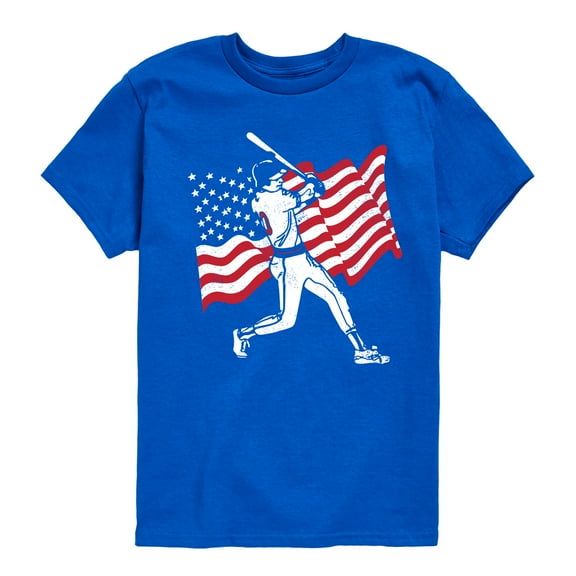 Instant Message - Baseball Player American Flag - Toddler & Youth Short Sleeve  T-Shirt