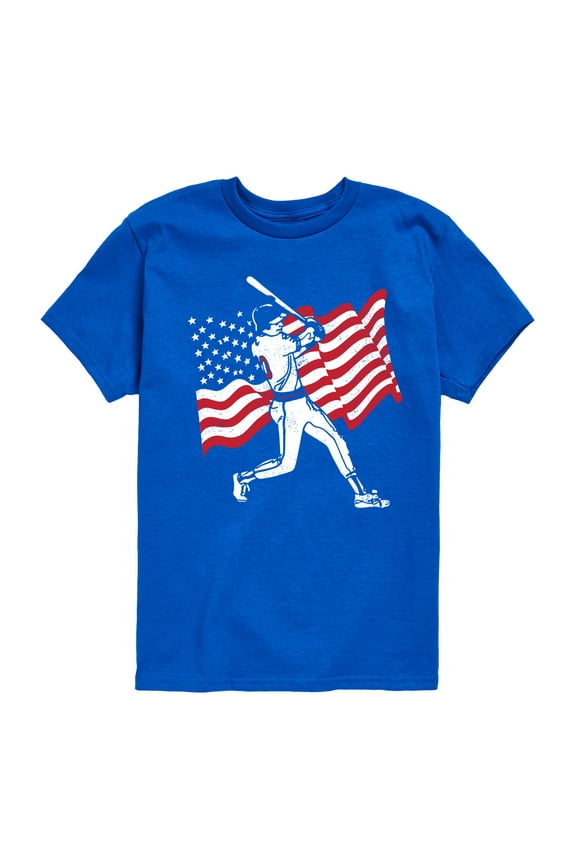 - Baseball Player American Flag - Toddler & Youth Short Sleeve  T-Shirt