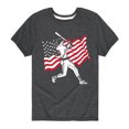 thumbnail image 1 of Instant Message - Baseball Player American Flag - Toddler & Youth Short Sleeve  T-Shirt, 1 of 6
