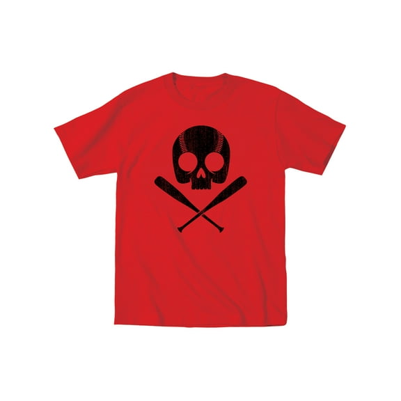 Instant Message - Baseball Skull Cool Pirate Flag Sports Athletic - Mens T-Shirt - Red - X-Large