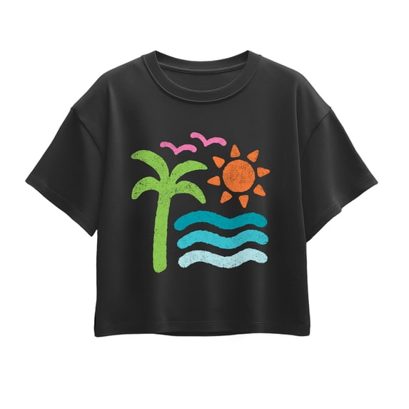 Instant Message - Basic Abstract Beach Scene - Youth Girls Boxy T-Shirt
