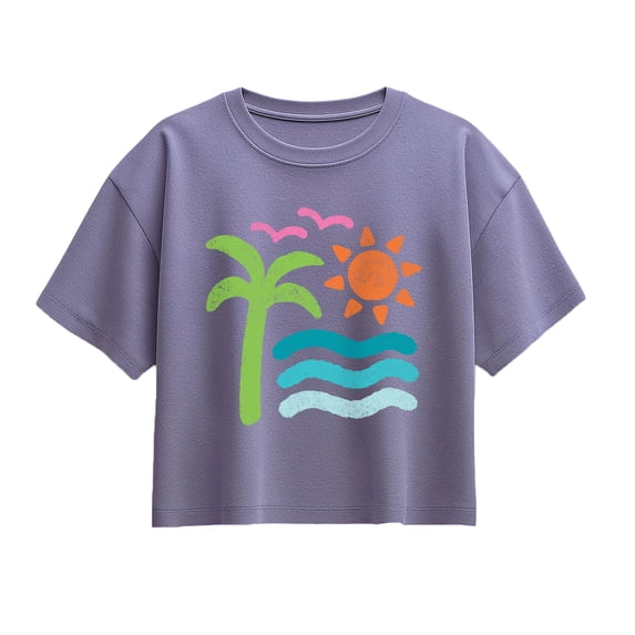 Instant Message - Basic Abstract Beach Scene - Youth Girls Boxy T-Shirt
