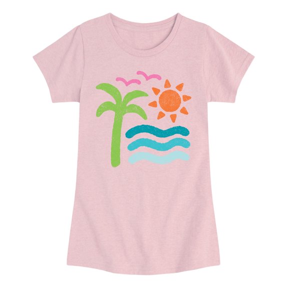 Instant Message - Basic Abstract Beach Scene - Youth Girls Fitted Short Sleeve T-Shirt