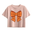 thumbnail image 1 of Instant Message - Basketball Bow  - Youth Girl Short Sleeve Boxy Tee, 1 of 5