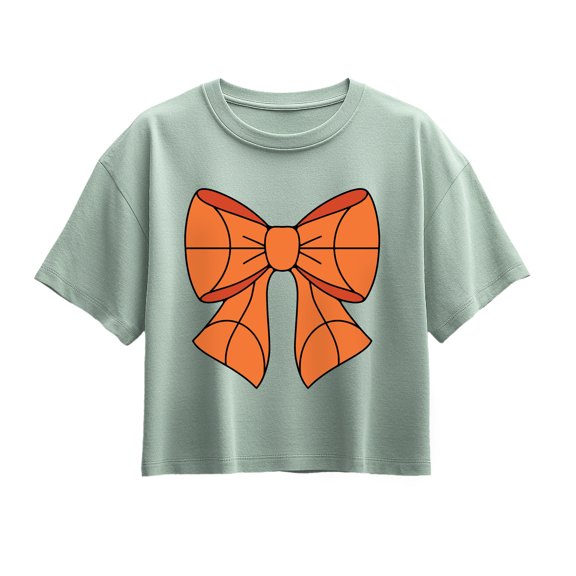 Instant Message - Basketball Bow  - Youth Girl Short Sleeve Boxy Tee